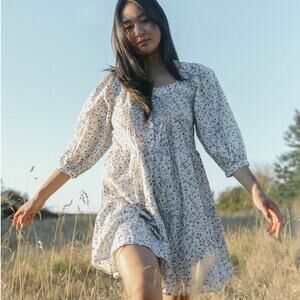 Rails Pippa Dress Watercolor Buds Pintuck Square Neck Puff Sleeve Cottagecore L